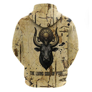 Apis Zip Hoodie Ancient Egyptian Papyrus Map, Egyptian Crown Bull Illustration - African Pride