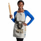 Apis Ancient Egyptian Apron with Beige-Gray Hieroglyphic, Ornate Bull Head, and Gold-Blue Typography - African Pride