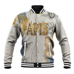 Apis Ancient Egyptian Baseball Jacket with Beige-Gray Hieroglyphic, Ornate Bull Head, and Gold-Blue Typography - African Pride