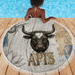 Apis Ancient Egyptian Beach Blanket with Beige-Gray Hieroglyphic, Ornate Bull Head, and Gold-Blue Typography - African Pride