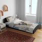 Apis Ancient Egyptian Bedding Set with Beige-Gray Hieroglyphic, Ornate Bull Head, and Gold-Blue Typography - African Pride