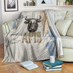 Apis Ancient Egyptian Blanket with Beige-Gray Hieroglyphic, Ornate Bull Head, and Gold-Blue Typography - African Pride