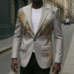 Apis Ancient Egyptian Blazer with Beige-Gray Hieroglyphic, Ornate Bull Head, and Gold-Blue Typography - African Pride