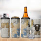 Apis Ancient Egyptian 4 in 1 Can Cooler Tumbler with Beige-Gray Hieroglyphic, Ornate Bull Head, and Gold-Blue Typography - African Pride