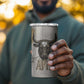 Apis Ancient Egyptian 4 in 1 Can Cooler Tumbler with Beige-Gray Hieroglyphic, Ornate Bull Head, and Gold-Blue Typography - African Pride