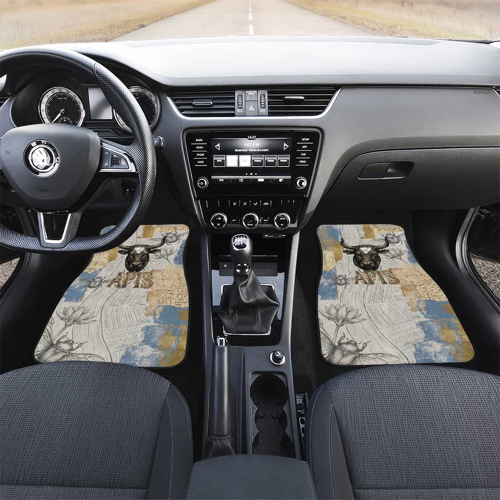 Apis Ancient Egyptian Car Mats with Beige-Gray Hieroglyphic, Ornate Bull Head, and Gold-Blue Typography - African Pride