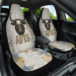 Apis Ancient Egyptian Car Seat Cover with Beige-Gray Hieroglyphic, Ornate Bull Head, and Gold-Blue Typography - African Pride