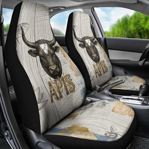 Apis Ancient Egyptian Car Seat Cover with Beige-Gray Hieroglyphic, Ornate Bull Head, and Gold-Blue Typography - African Pride