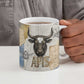 Apis Ancient Egyptian Ceramic Mug with Beige-Gray Hieroglyphic, Ornate Bull Head, and Gold-Blue Typography - African Pride