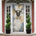 Apis Ancient Egyptian Door Cover with Beige-Gray Hieroglyphic, Ornate Bull Head, and Gold-Blue Typography - African Pride