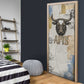 Apis Ancient Egyptian Door Cover with Beige-Gray Hieroglyphic, Ornate Bull Head, and Gold-Blue Typography - African Pride