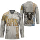 Apis Ancient Egyptian Hockey Jersey with Beige-Gray Hieroglyphic, Ornate Bull Head, and Gold-Blue Typography - African Pride