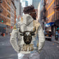 Apis Ancient Egyptian Hoodie with Beige-Gray Hieroglyphic, Ornate Bull Head, and Gold-Blue Typography - African Pride
