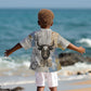 Apis Ancient Egyptian Kid Hawaiian Shirt with Beige-Gray Hieroglyphic, Ornate Bull Head, and Gold-Blue Typography - African Pride