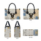 Apis Ancient Egyptian Leather Bag with Beige-Gray Hieroglyphic, Ornate Bull Head, and Gold-Blue Typography - African Pride