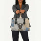 Apis Ancient Egyptian Leather Bag with Beige-Gray Hieroglyphic, Ornate Bull Head, and Gold-Blue Typography - African Pride