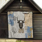 Apis Ancient Egyptian Quilt with Beige-Gray Hieroglyphic, Ornate Bull Head, and Gold-Blue Typography - African Pride
