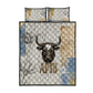 Apis Ancient Egyptian Quilt Bed Set with Beige-Gray Hieroglyphic, Ornate Bull Head, and Gold-Blue Typography - African Pride