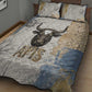 Apis Ancient Egyptian Quilt Bed Set with Beige-Gray Hieroglyphic, Ornate Bull Head, and Gold-Blue Typography - African Pride