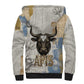 Apis Ancient Egyptian Sherpa Hoodie with Beige-Gray Hieroglyphic, Ornate Bull Head, and Gold-Blue Typography - African Pride