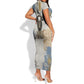 Apis Ancient Egyptian Short Sleeve Bodycon Dress with Beige-Gray Hieroglyphic, Ornate Bull Head, and Gold-Blue Typography - African Pride