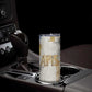 Apis Ancient Egyptian Skinny Tumbler with Beige-Gray Hieroglyphic, Ornate Bull Head, and Gold-Blue Typography - African Pride