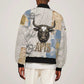 Apis Ancient Egyptian Sleeve Zip Bomber Jacket with Beige-Gray Hieroglyphic, Ornate Bull Head, and Gold-Blue Typography - African Pride