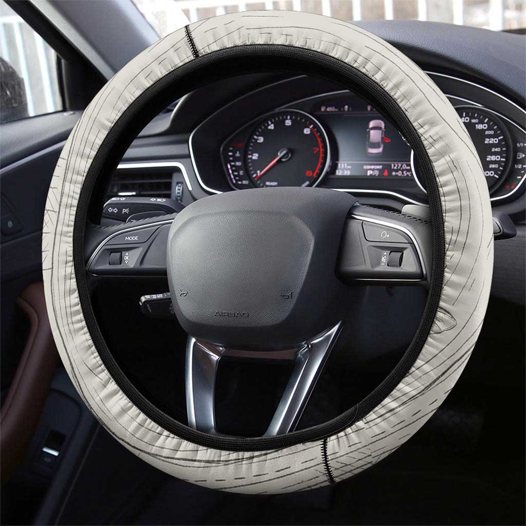 Apis Ancient Egyptian Steering Wheel Cover with Beige-Gray Hieroglyphic, Ornate Bull Head, and Gold-Blue Typography - African Pride