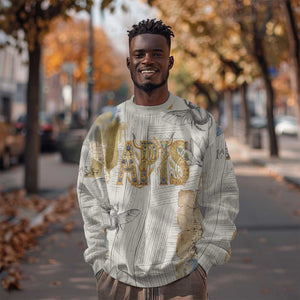 Apis Ancient Egyptian Sweatshirt with Beige-Gray Hieroglyphic, Ornate Bull Head, and Gold-Blue Typography - African Pride