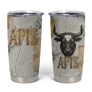 Apis Ancient Egyptian Tumbler Cup with Beige-Gray Hieroglyphic, Ornate Bull Head, and Gold-Blue Typography - African Pride