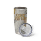 Apis Ancient Egyptian Tumbler Cup with Beige-Gray Hieroglyphic, Ornate Bull Head, and Gold-Blue Typography - African Pride