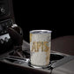 Apis Ancient Egyptian Tumbler Cup with Beige-Gray Hieroglyphic, Ornate Bull Head, and Gold-Blue Typography - African Pride