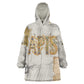 Apis Ancient Egyptian Wearable Blanket Hoodie with Beige-Gray Hieroglyphic, Ornate Bull Head, and Gold-Blue Typography - African Pride