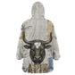 Apis Ancient Egyptian Wearable Blanket Hoodie with Beige-Gray Hieroglyphic, Ornate Bull Head, and Gold-Blue Typography - African Pride