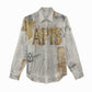 Apis Ancient Egyptian Women Casual Shirt with Beige-Gray Hieroglyphic, Ornate Bull Head, and Gold-Blue Typography - African Pride