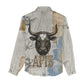 Apis Ancient Egyptian Women Casual Shirt with Beige-Gray Hieroglyphic, Ornate Bull Head, and Gold-Blue Typography - African Pride