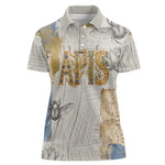 Apis Ancient Egyptian Women Polo Shirt with Beige-Gray Hieroglyphic, Ornate Bull Head, and Gold-Blue Typography - African Pride