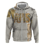 Apis Ancient Egyptian Zip Hoodie with Beige-Gray Hieroglyphic, Ornate Bull Head, and Gold-Blue Typography - African Pride
