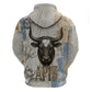 Apis Ancient Egyptian Zip Hoodie with Beige-Gray Hieroglyphic, Ornate Bull Head, and Gold-Blue Typography - African Pride