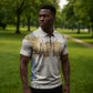 Apis Ancient Egyptian Zipper Polo Shirt with Beige-Gray Hieroglyphic, Ornate Bull Head, and Gold-Blue Typography - African Pride