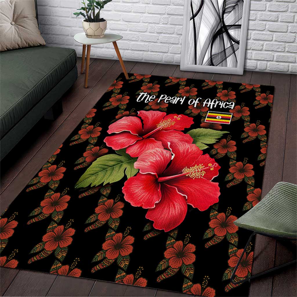 Uganda Area Rug - Hibiscus Flower Pattern and The Pearl of Africa Text