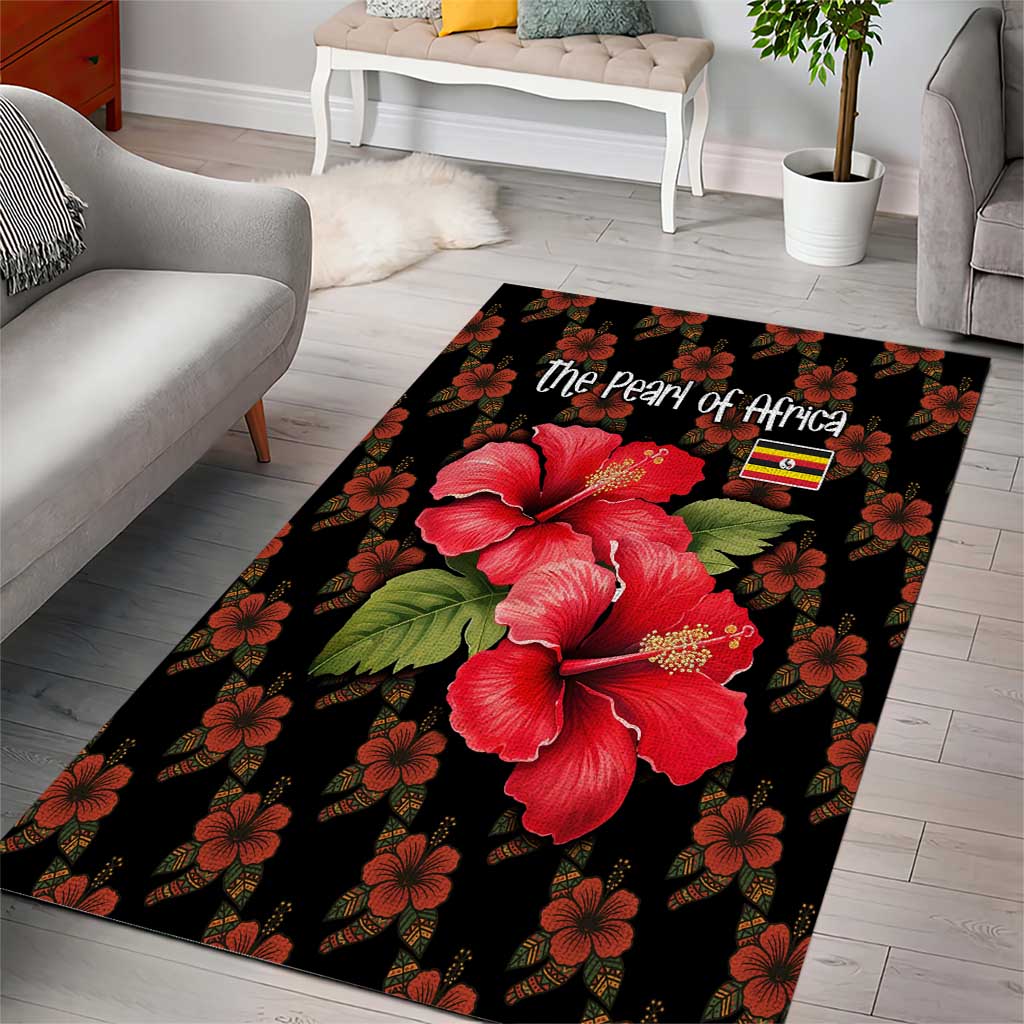 Uganda Area Rug - Hibiscus Flower Pattern and The Pearl of Africa Text