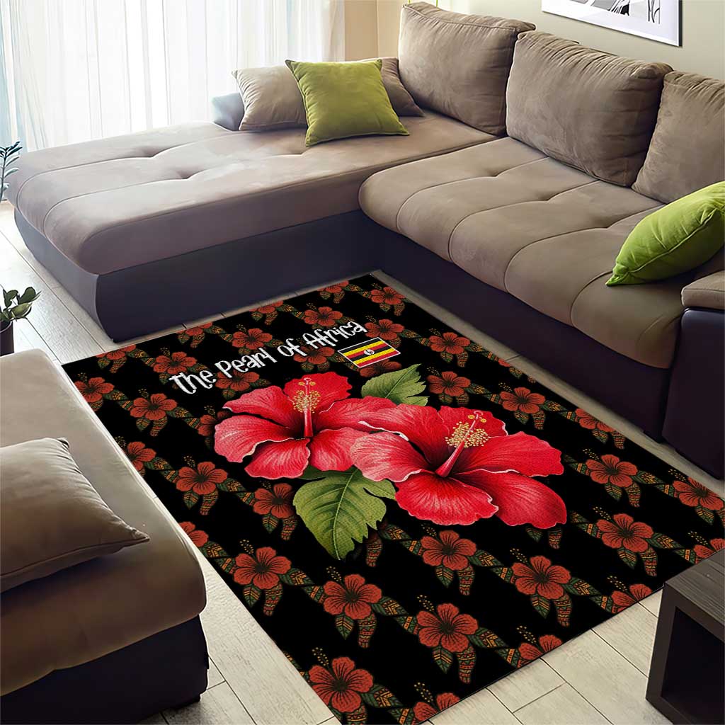 Uganda Area Rug - Hibiscus Flower Pattern and The Pearl of Africa Text