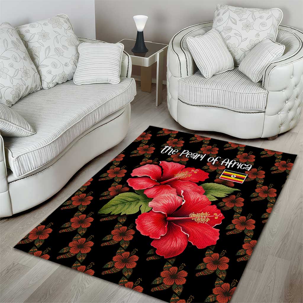 Uganda Area Rug - Hibiscus Flower Pattern and The Pearl of Africa Text