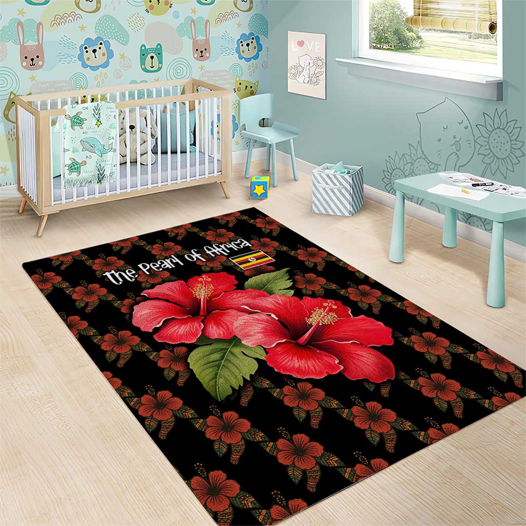 Uganda Area Rug - Hibiscus Flower Pattern and The Pearl of Africa Text