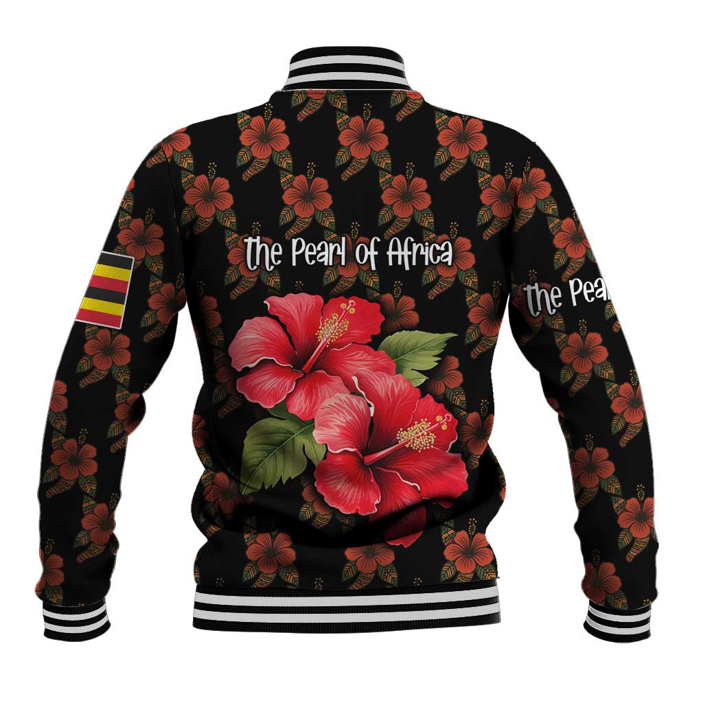 Uganda Baseball Jacket - Hibiscus Flower Pattern and The Pearl of Africa Text