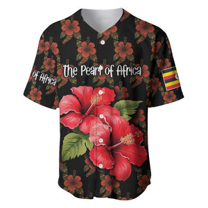 Uganda Baseball Jersey - Hibiscus Flower Pattern and The Pearl of Africa Text