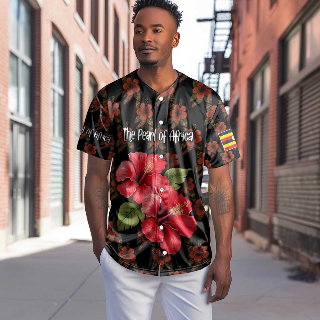Uganda Baseball Jersey - Hibiscus Flower Pattern and The Pearl of Africa Text