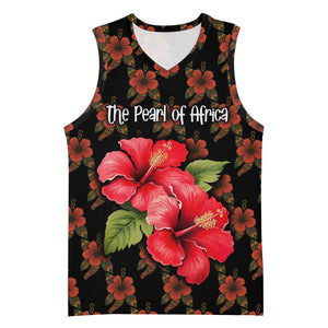 Uganda Basketball Jersey - Hibiscus Flower Pattern and The Pearl of Africa Text - African Pride