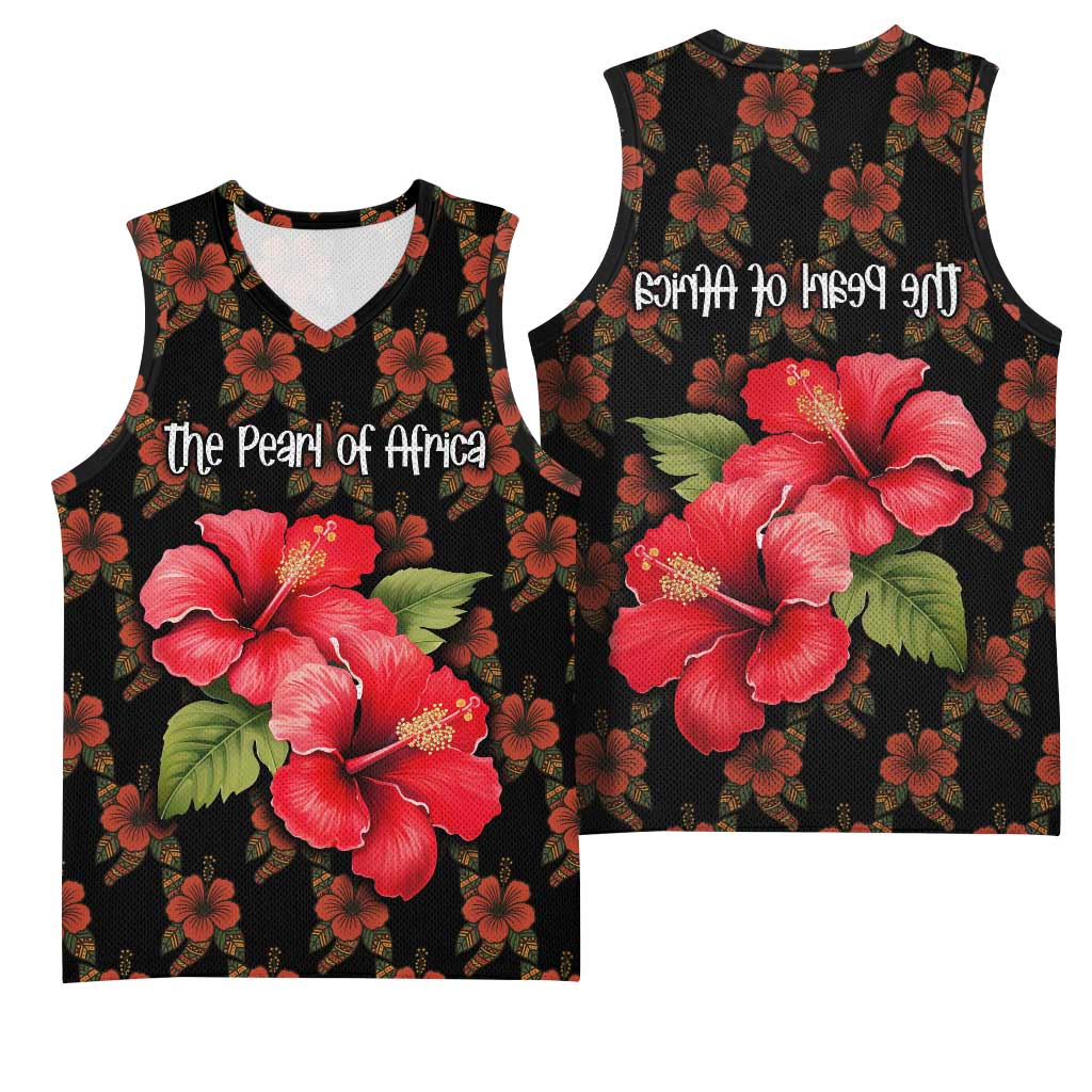 Uganda Basketball Jersey - Hibiscus Flower Pattern and The Pearl of Africa Text - African Pride